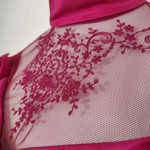 Vintage 70s Women's Hot Pink Victorian Puff Sleeve Prom Dress Downtown Abbey - Picture 4 of 11